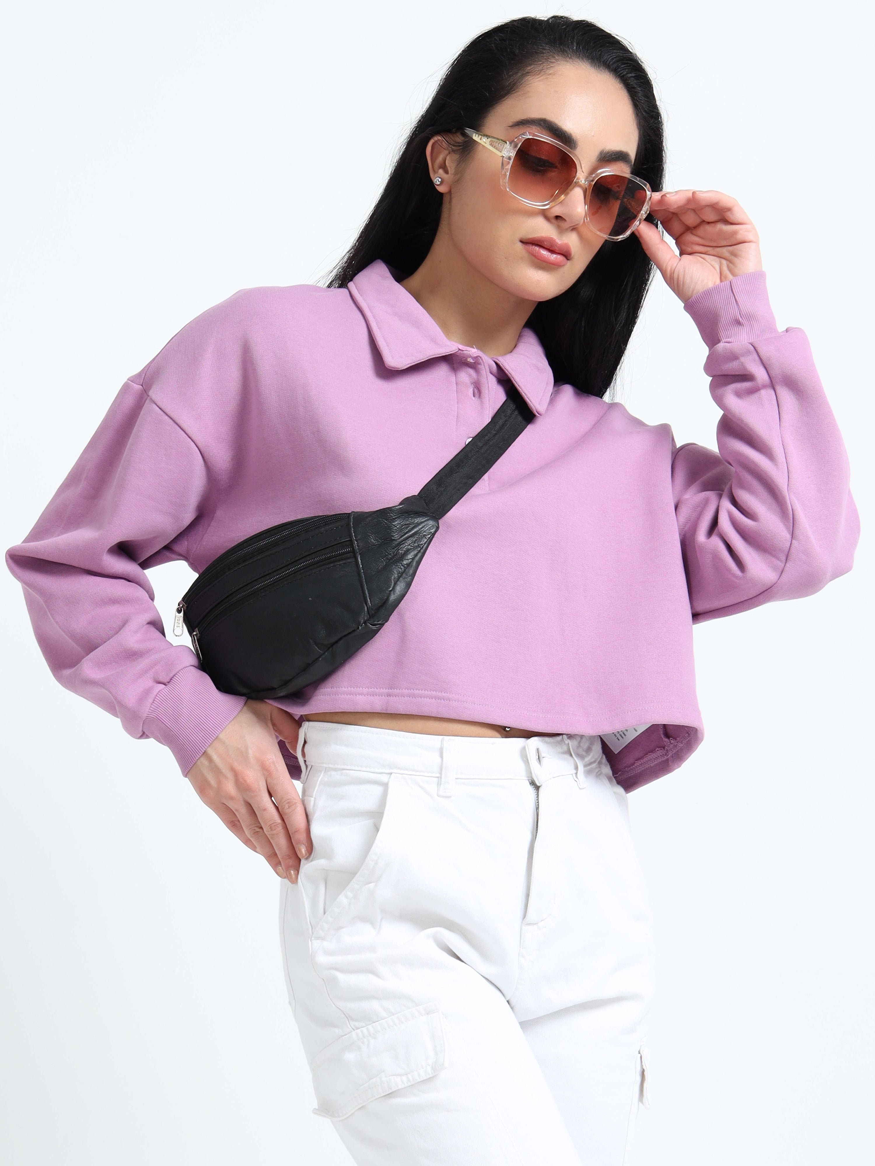 Women Polo Croptop Tshirts (Lt Lavender)
