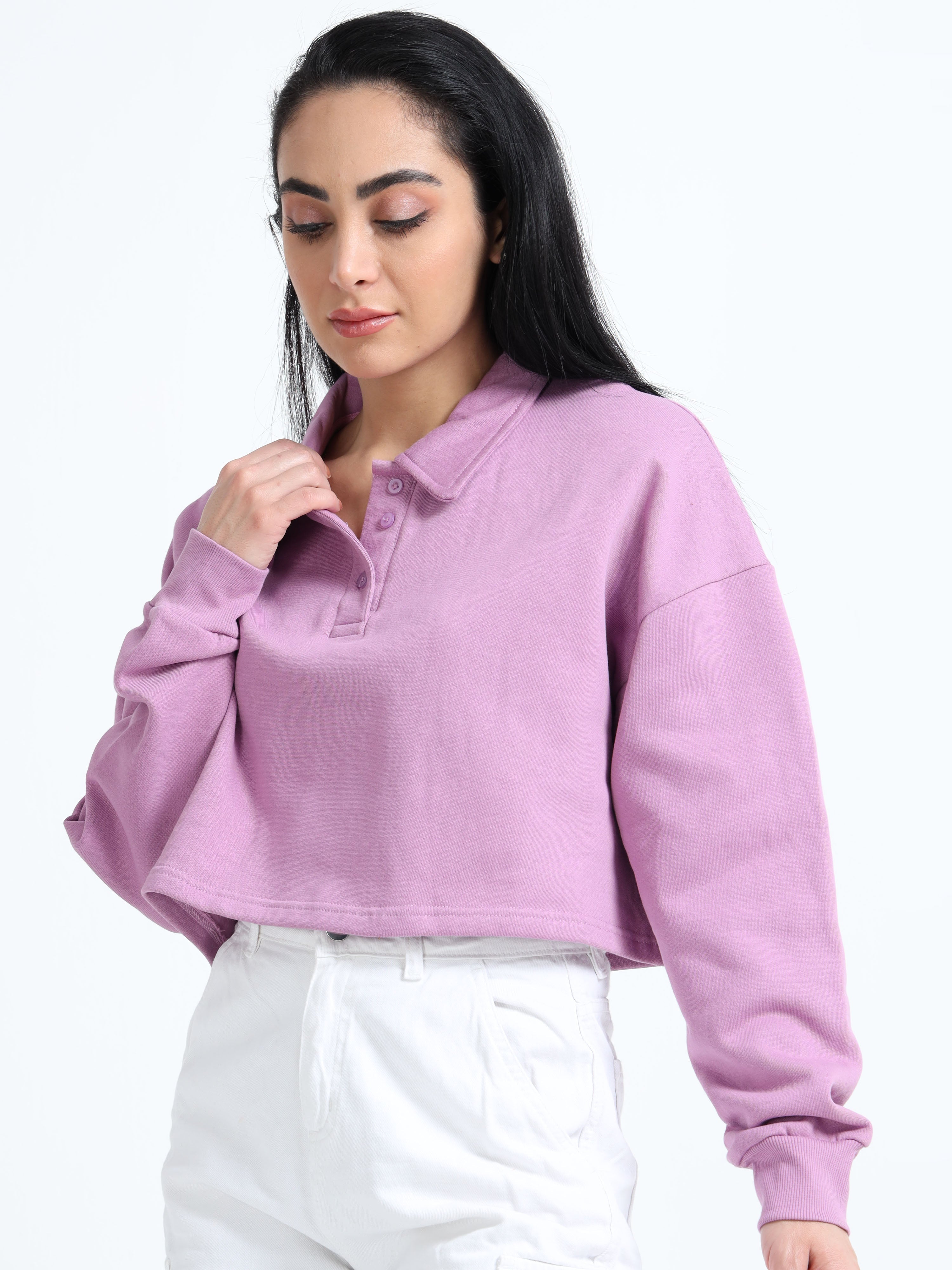 Women Polo Croptop Tshirts (Lt Lavender)