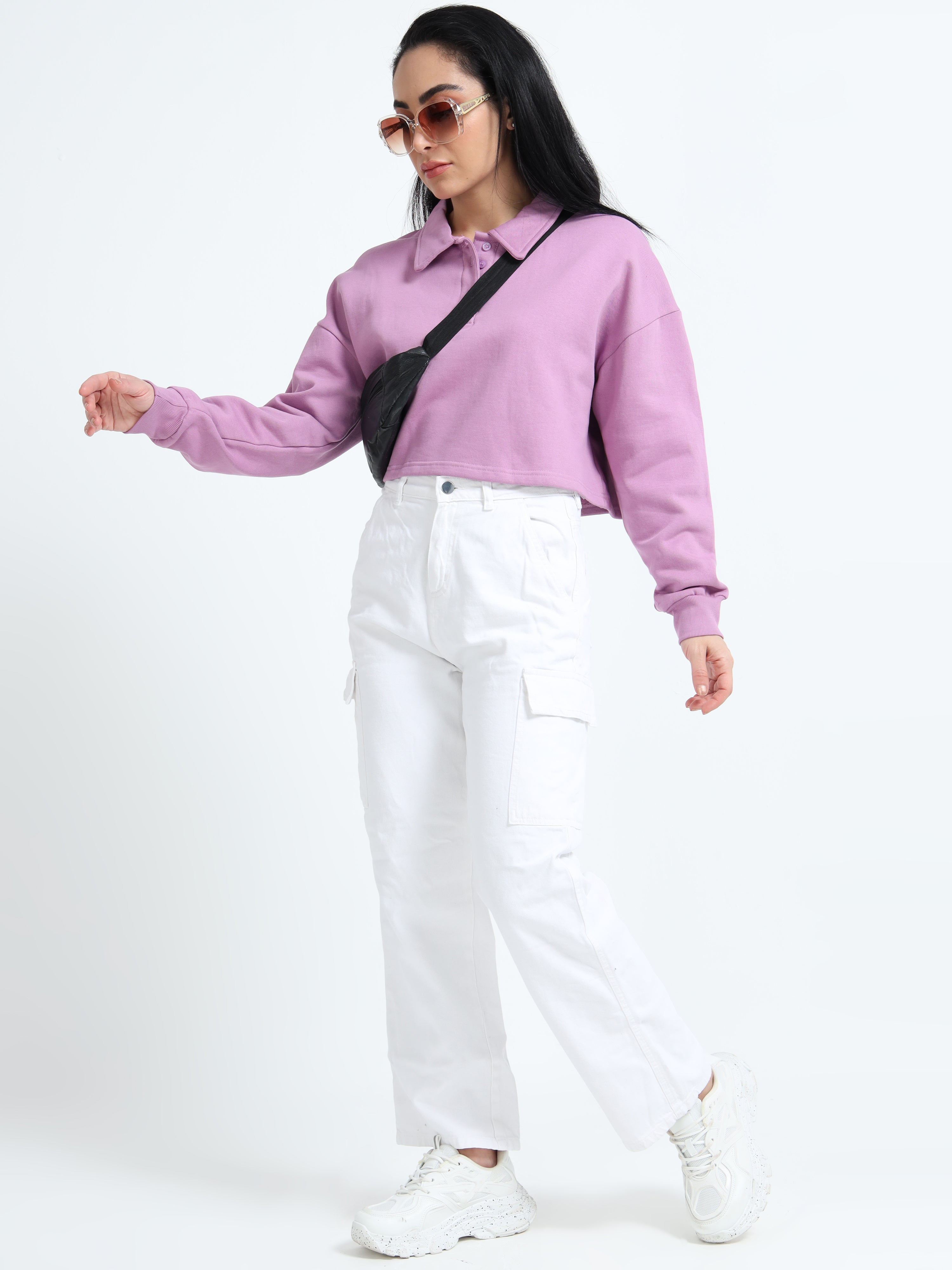 Women Polo Croptop Tshirts (Lt Lavender)