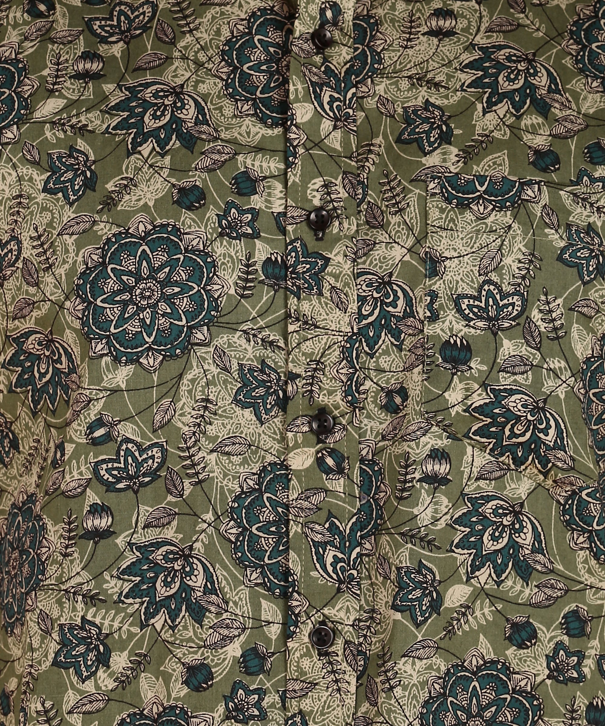 Men's Blue & Olive Green Floral Print Shirt