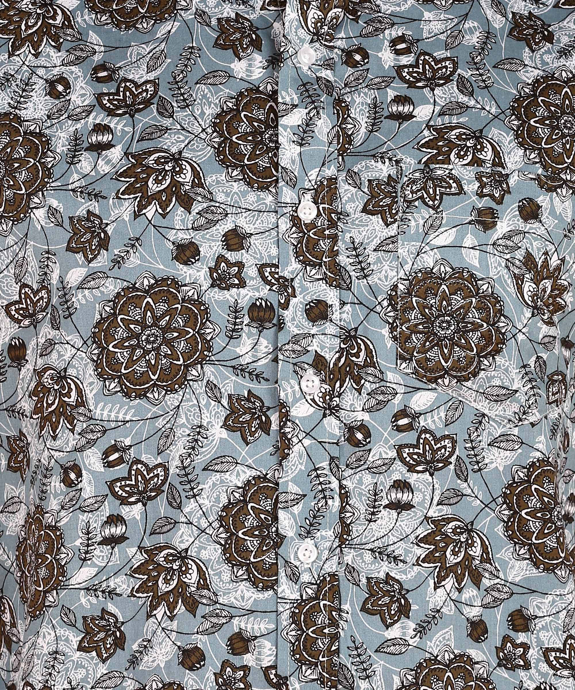 Men's Light Grey & Brown Floral Print Shirt