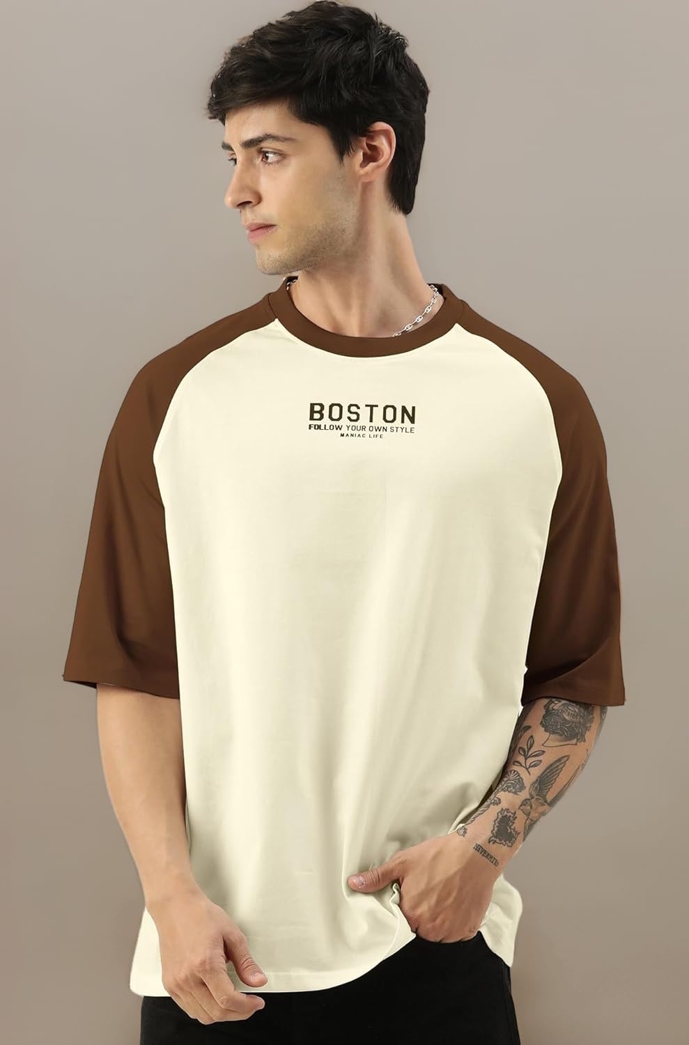 Mens printed round neck T shirt
