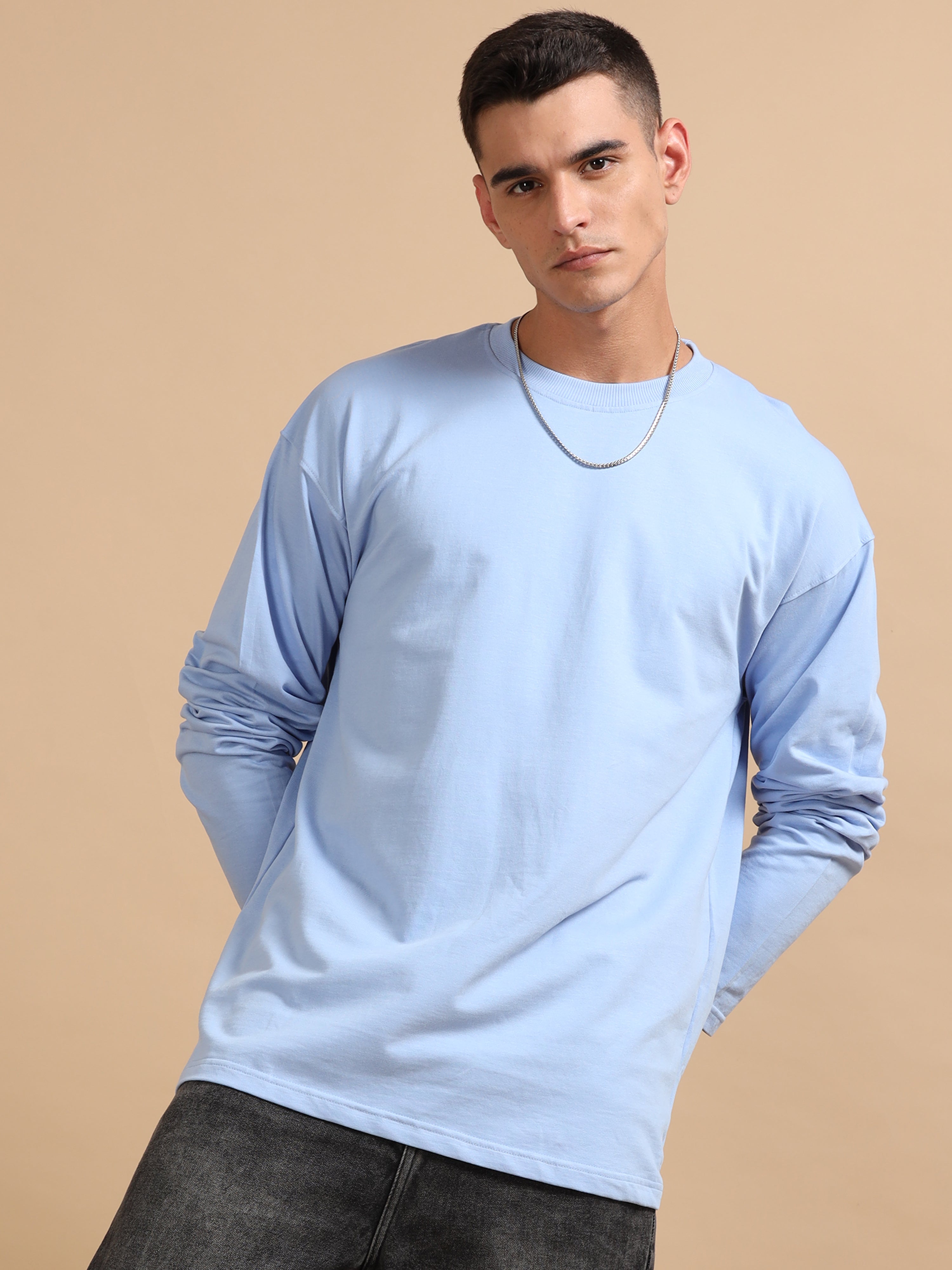 Oversize Fullsleeve Tshirt 240 gsm ( Air Blue  )