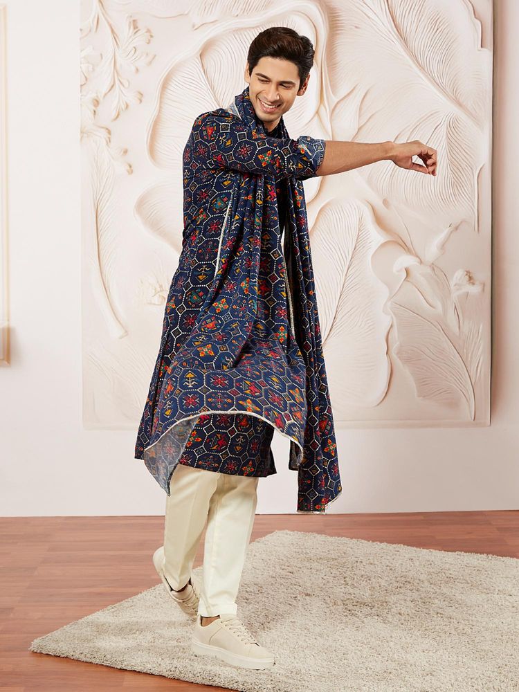 Men Printed Kurta with Pant and Dupatta