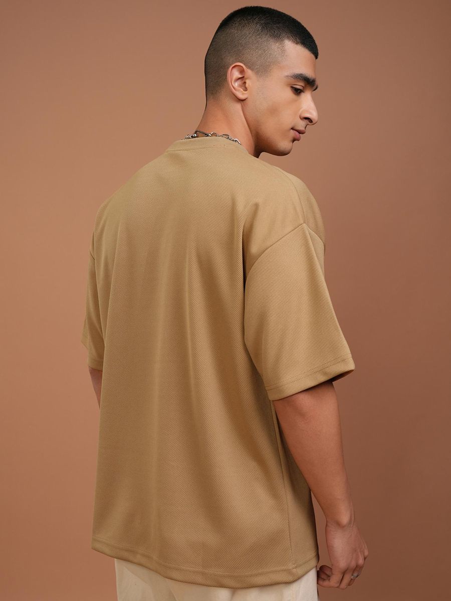 Men Crew Neck Half Sleeve Embroidery T- Shirt-Brown