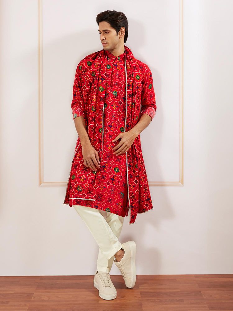 Men Printed Kurta with Pant and Dupatta