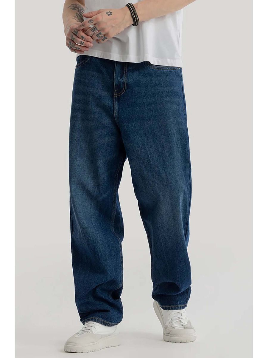 Navy blue straight fit jeans for men
