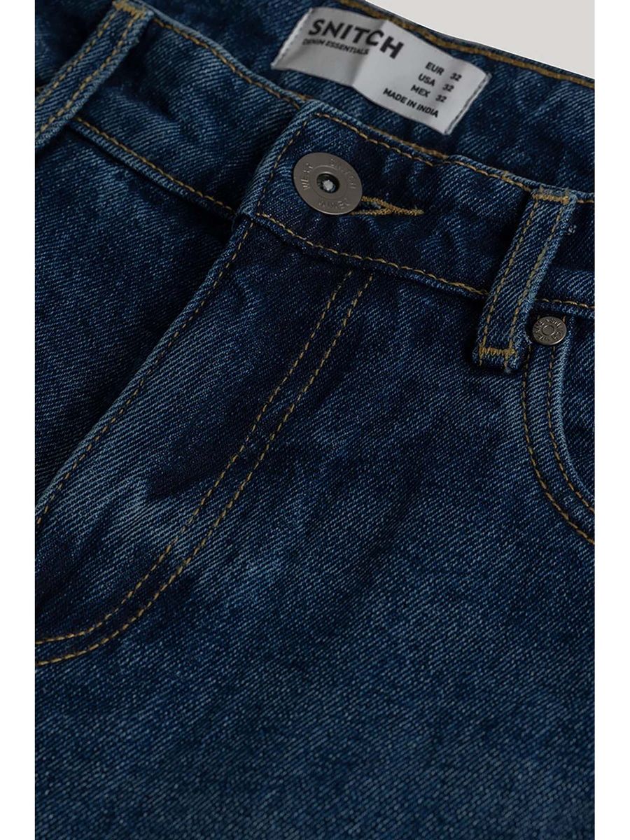 Navy blue straight fit jeans for men