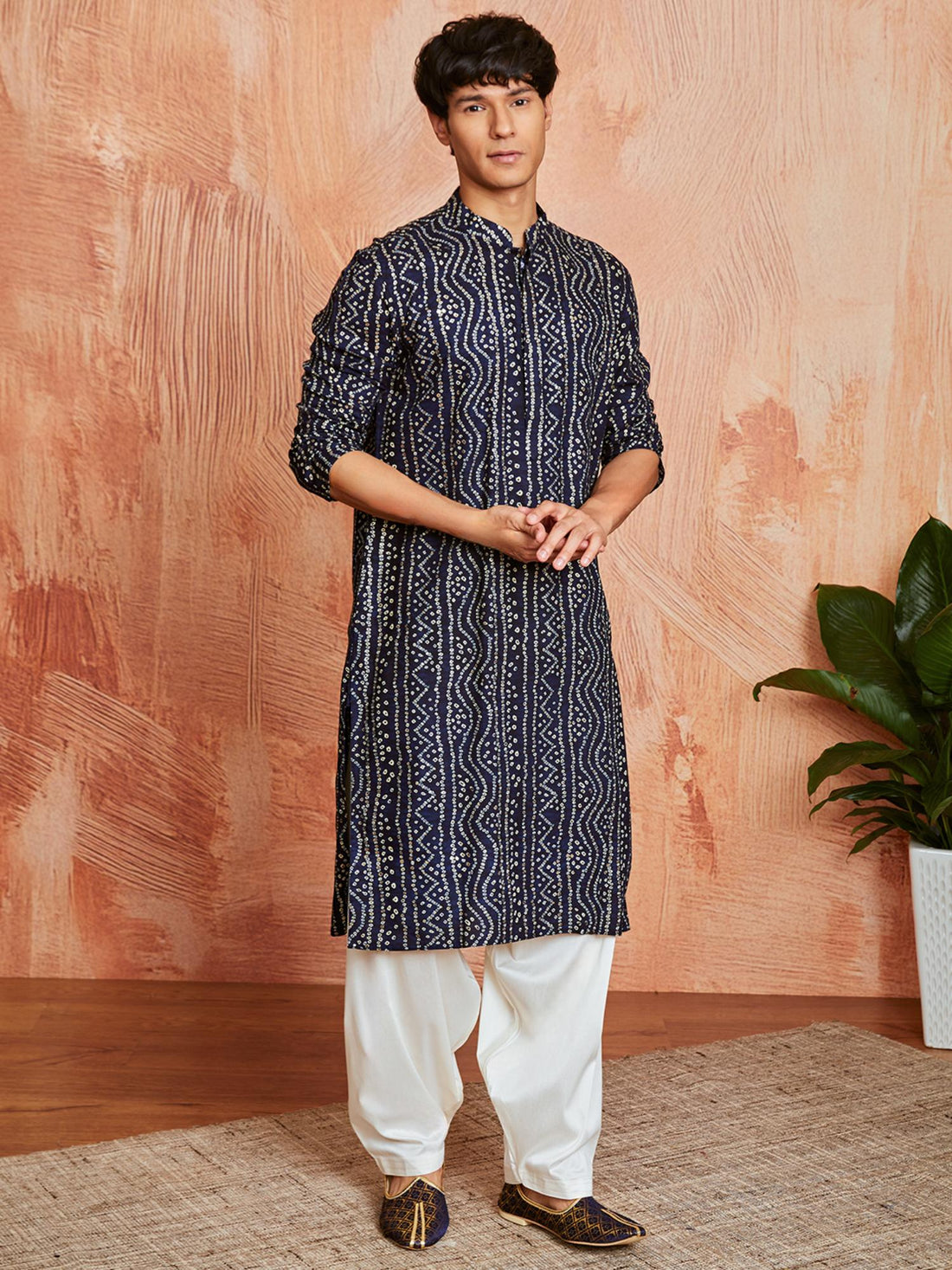 Mens Rayon Bandhani Printed Kurta With Patiala